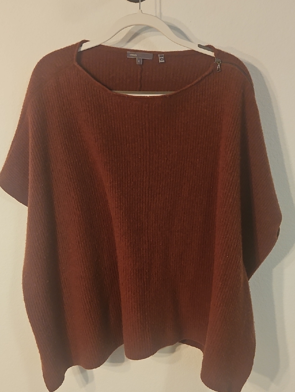 Vince Rust Brown Ribbed Knit Poncho Sweater Sz L